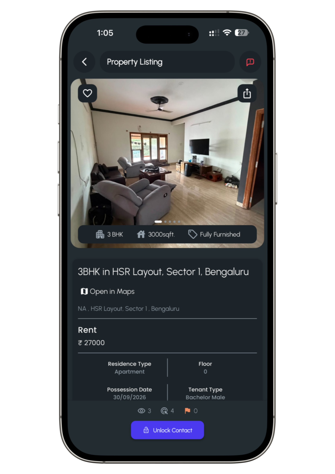 UpHomes property listing screen